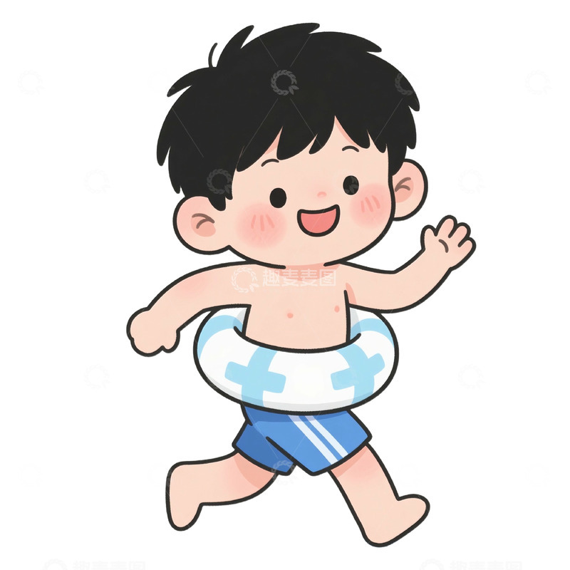 夏季男孩戴着游泳圈免抠元素