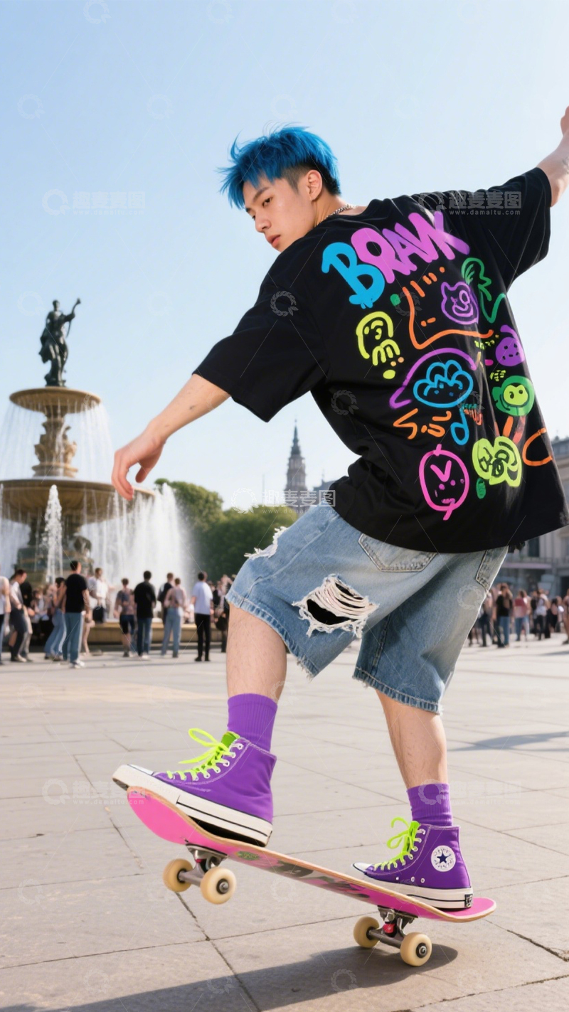 高清大图下载【趣麦麦图】街头潮流滑板装1