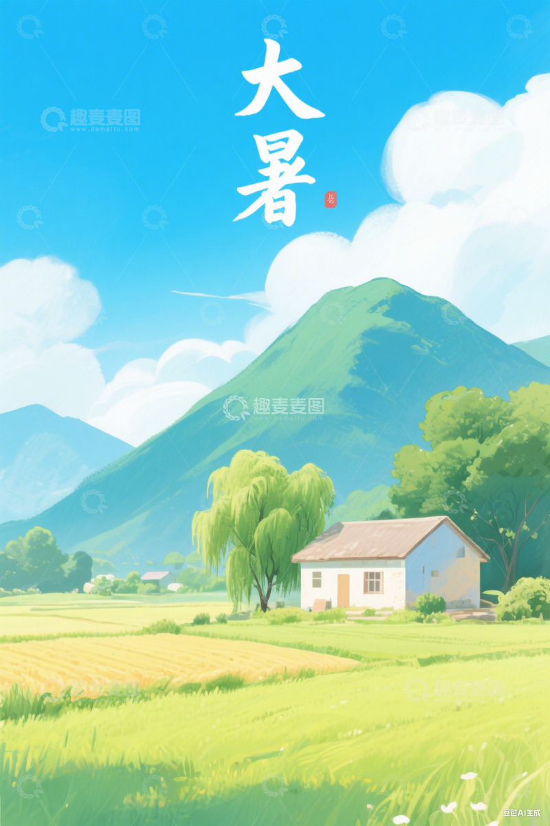 高清大图下载【趣麦麦图】大暑节气创意海报