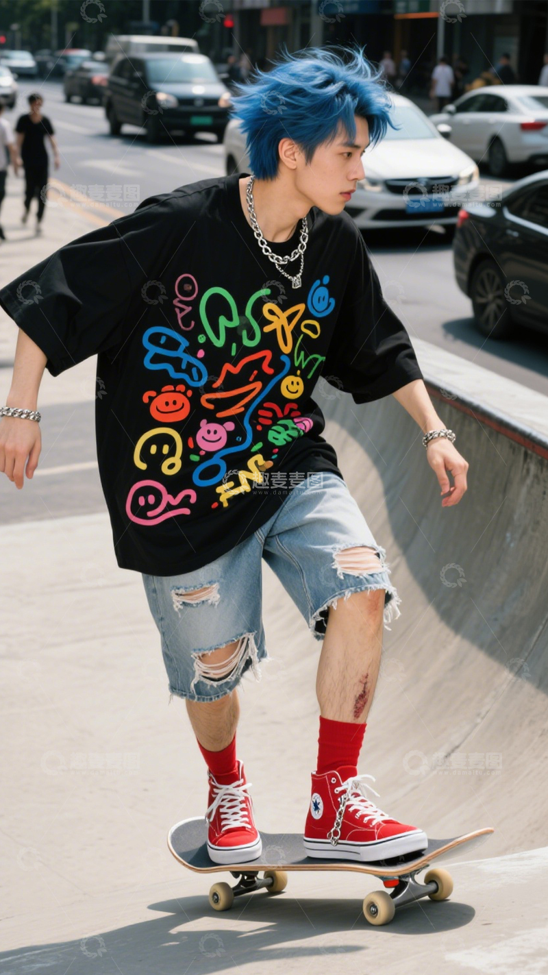 高清大图下载【趣麦麦图】街头潮流滑板装3
