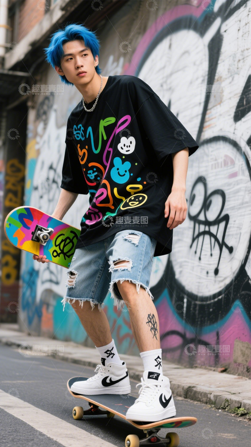 高清大图下载【趣麦麦图】街头潮流滑板装2