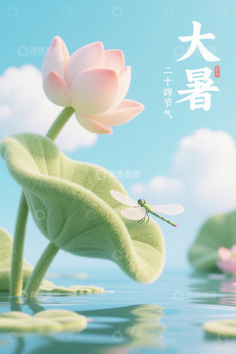 高清大图下载【趣麦麦图】大暑节气创意毛绒质感海报12