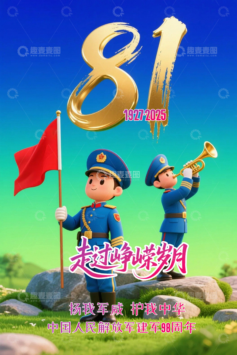 源文件下载【趣麦麦图】81建军节98周年背景12345