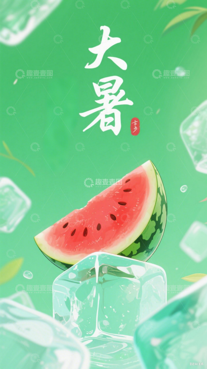 高清大图下载【趣麦麦图】大暑节气西瓜创意海报