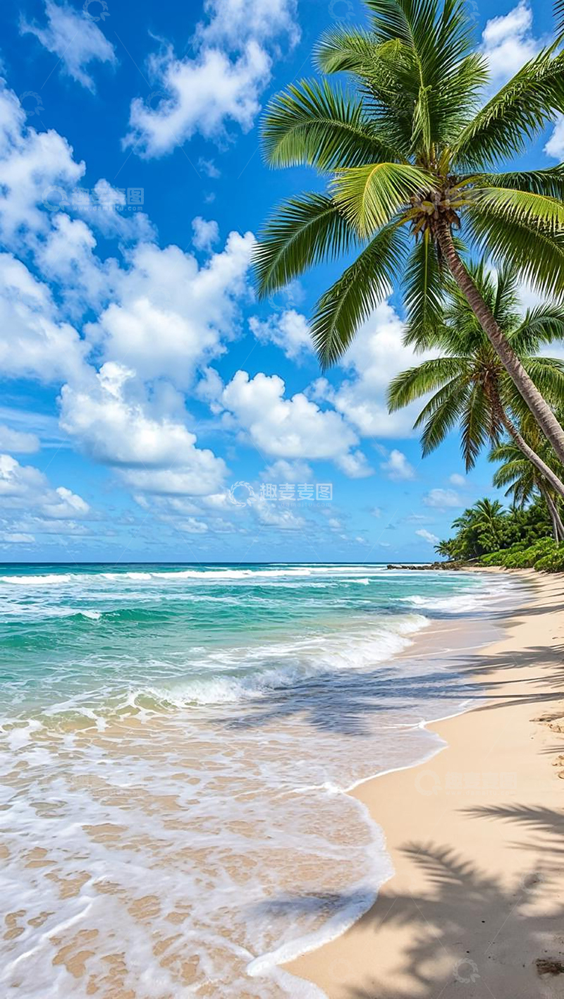 高清大图下载【趣麦麦图】大海沙滩椰子树1