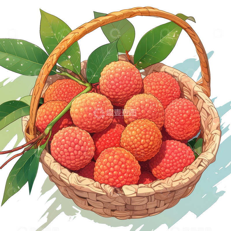 高清大图下载【趣麦麦图】卡通简约一篮子荔枝