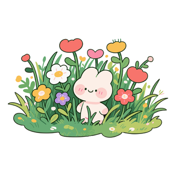 草丛花朵里可爱的兔子