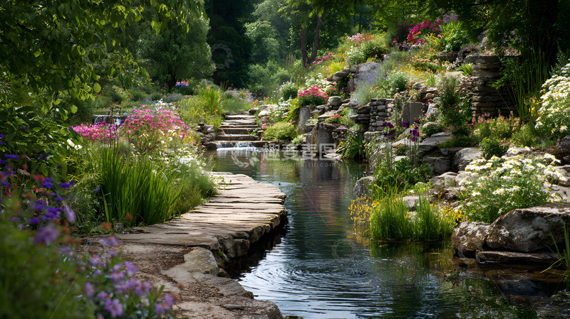 高清大图下载【趣麦麦图】花园里的小溪风景