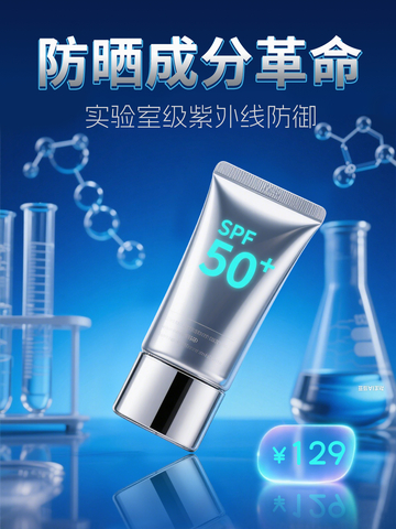 蓝色未来科技感实验室防晒霜海报