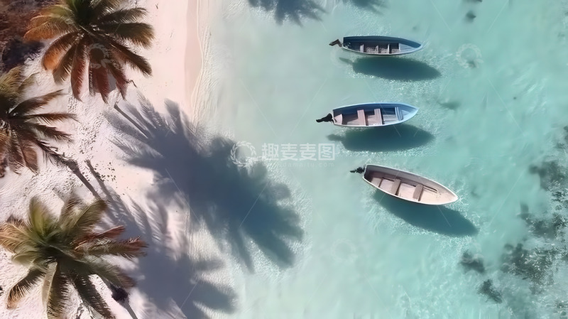 高清大图下载【趣麦麦图】航拍沙滩椰树飞艇