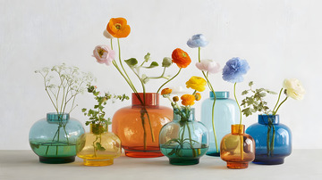 文艺风彩色玻璃花瓶插花