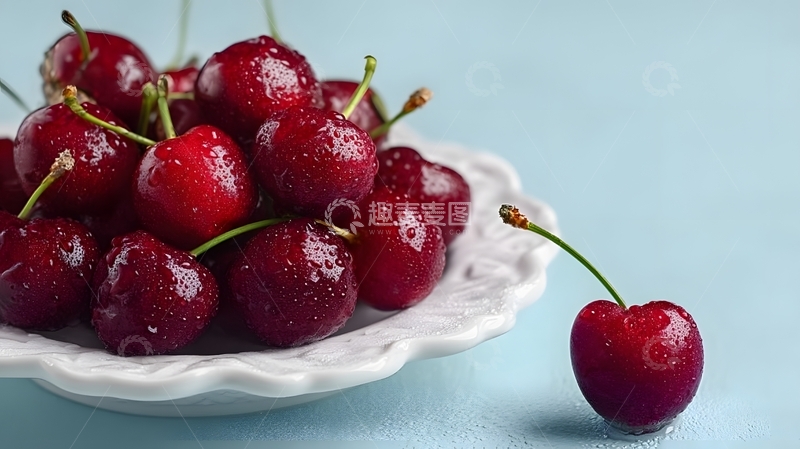 高清大图下载【趣麦麦图】白盘里的鲜樱桃2
