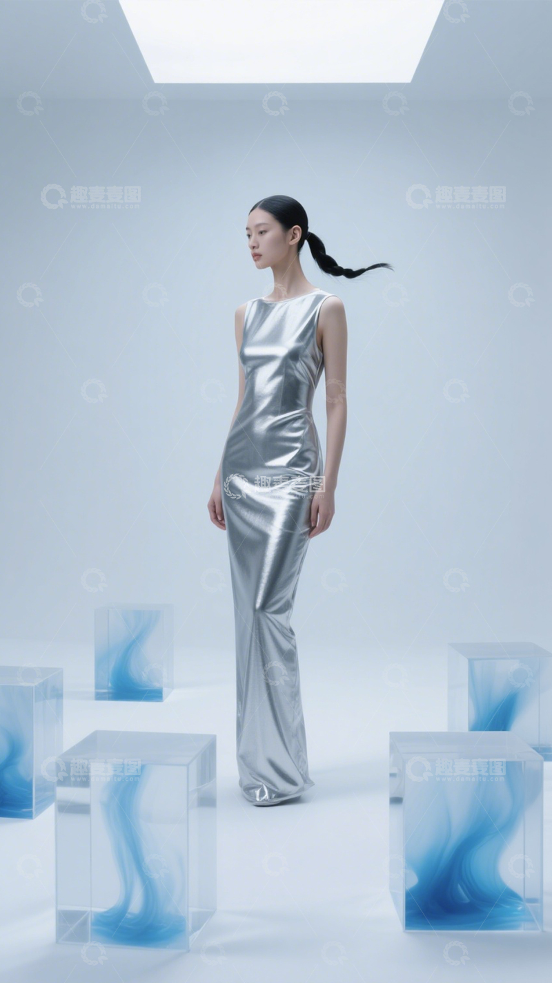 高清大图下载【趣麦麦图】未来感时尚银色裙1