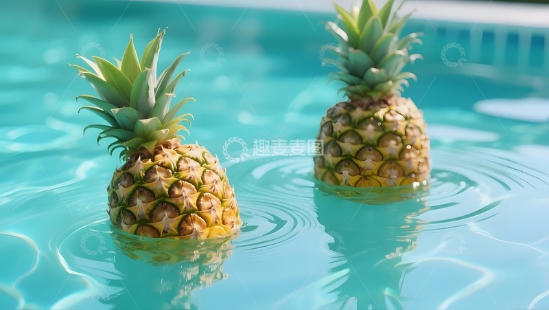 高清大图下载【趣麦麦图】泳池里的两颗菠萝