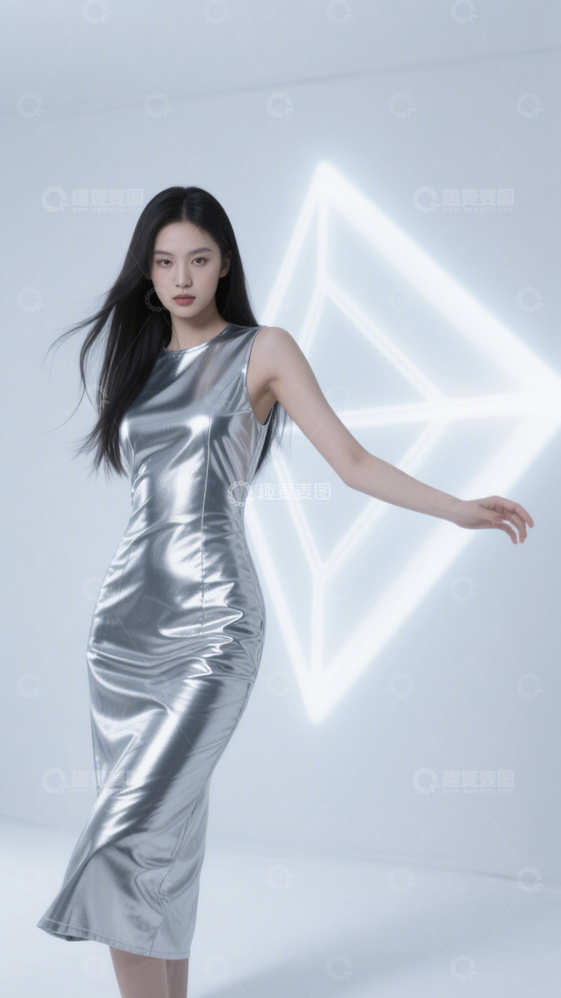 高清大图下载【趣麦麦图】未来感时尚银色裙3