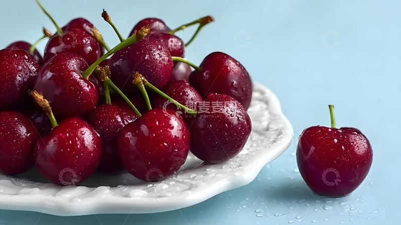 高清大图下载【趣麦麦图】白盘里的鲜樱桃1