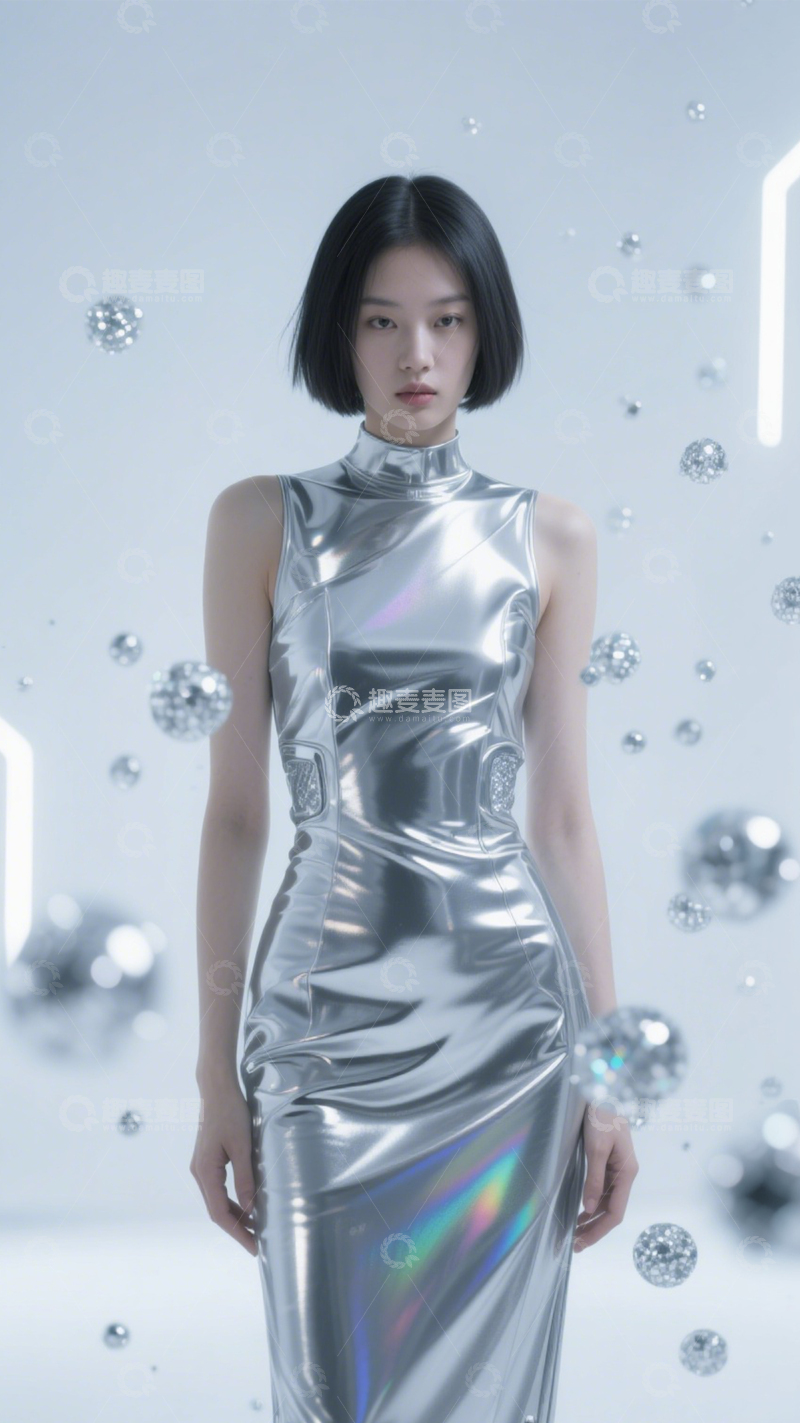 高清大图下载【趣麦麦图】未来感时尚银色裙2