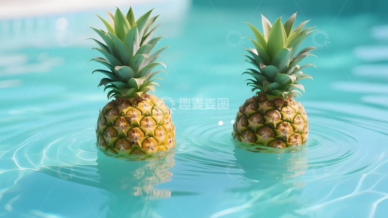 高清大图下载【趣麦麦图】泳池里的两颗菠萝1