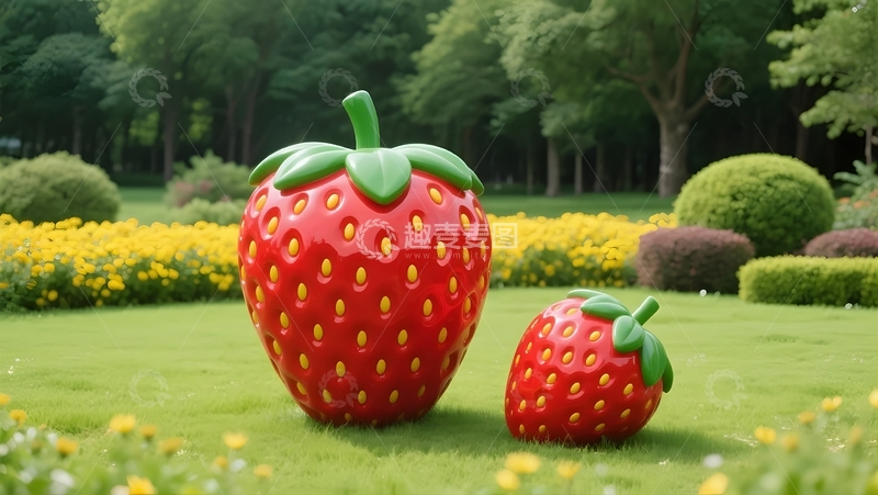 高清大图下载【趣麦麦图】草坪上的巨型草莓雕塑1