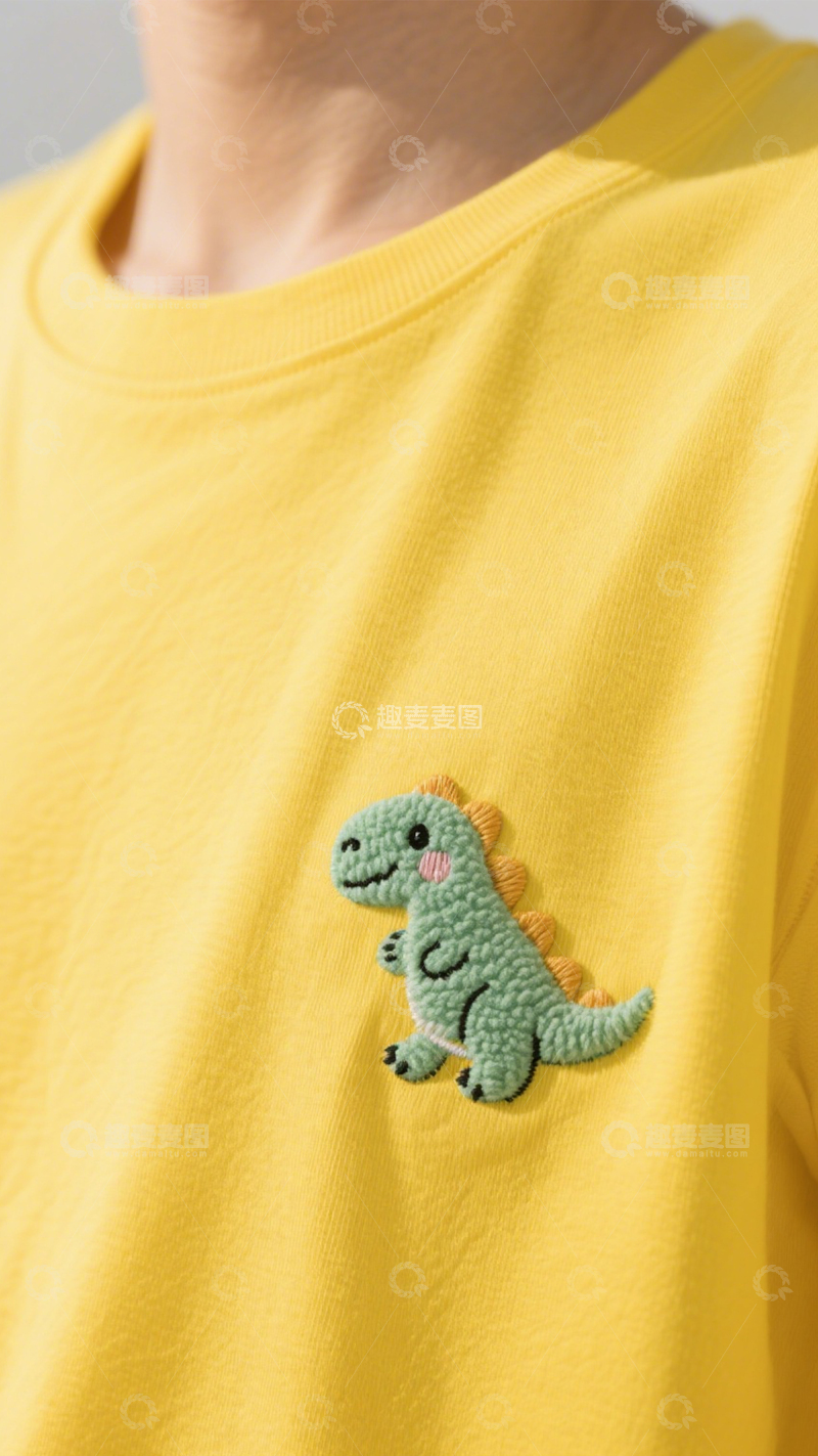 高清大图下载【趣麦麦图】童趣恐龙刺绣T恤