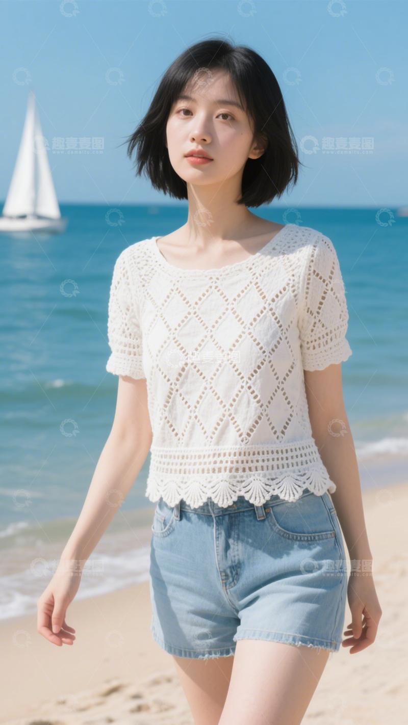 高清大图下载【趣麦麦图】海边清新文艺穿搭1