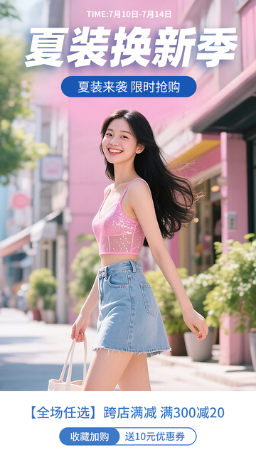 夏装女装服装服装海报换新季电商海报