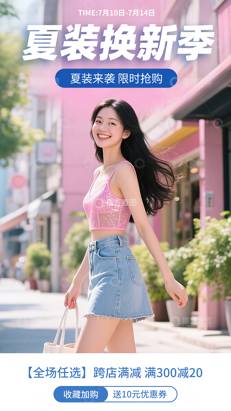 夏装女装服装服装海报换新季电商海报