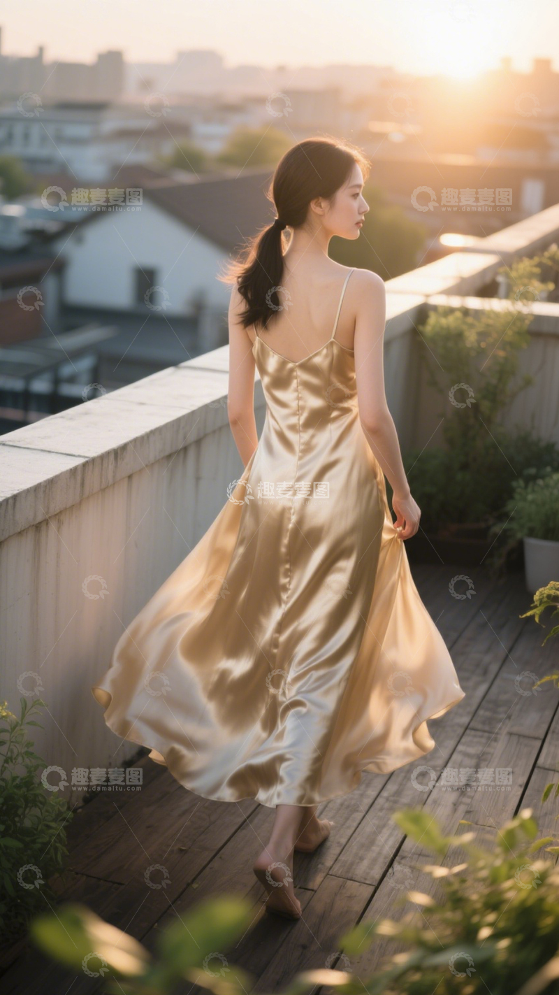 高清大图下载【趣麦麦图】天台优雅光泽裙装3