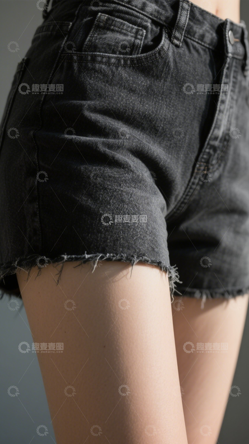 高清大图下载【趣麦麦图】复古百搭黑色短裤