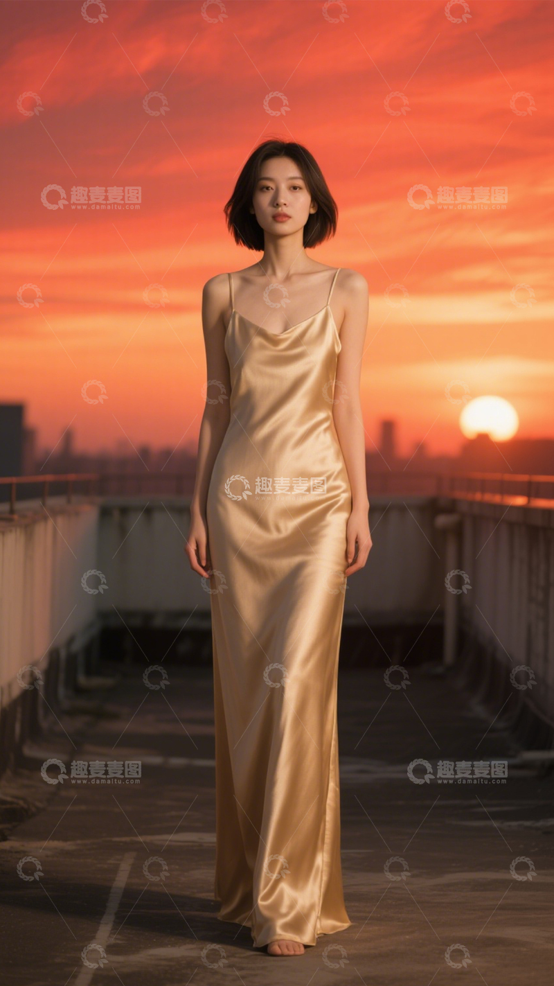 高清大图下载【趣麦麦图】天台优雅光泽裙装1
