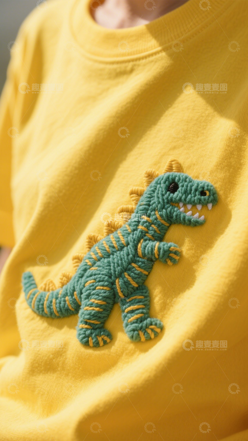 高清大图下载【趣麦麦图】童趣恐龙刺绣T恤1