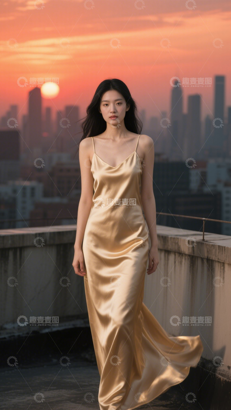 高清大图下载【趣麦麦图】天台优雅光泽裙装2