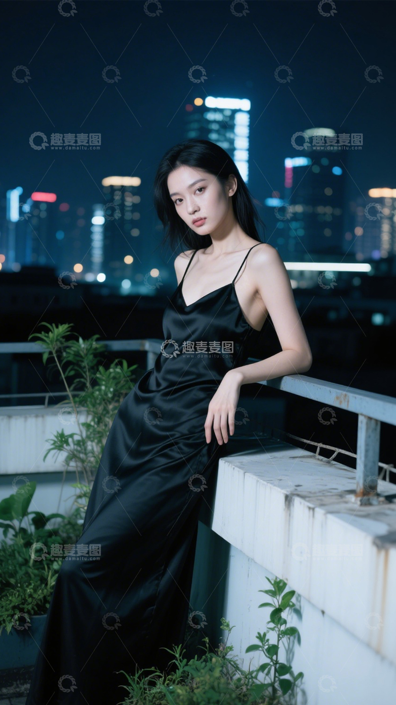 高清大图下载【趣麦麦图】性感都市夜景长裙2