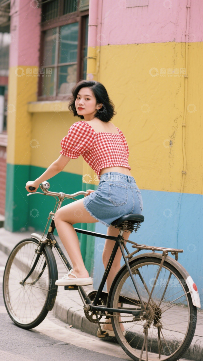 高清大图下载【趣麦麦图】复古街头骑行穿搭4