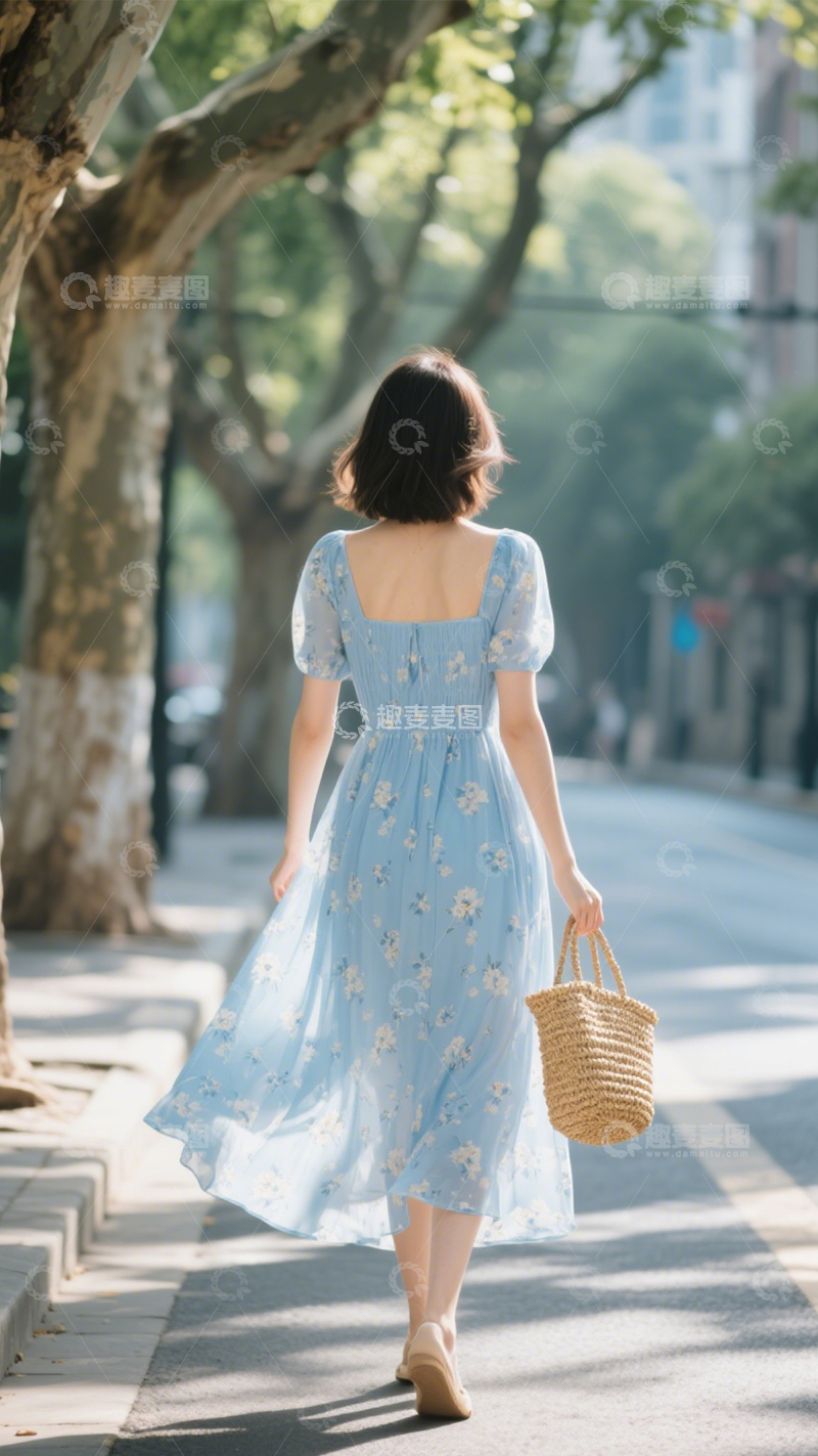 高清大图下载【趣麦麦图】清新文艺碎花长裙1