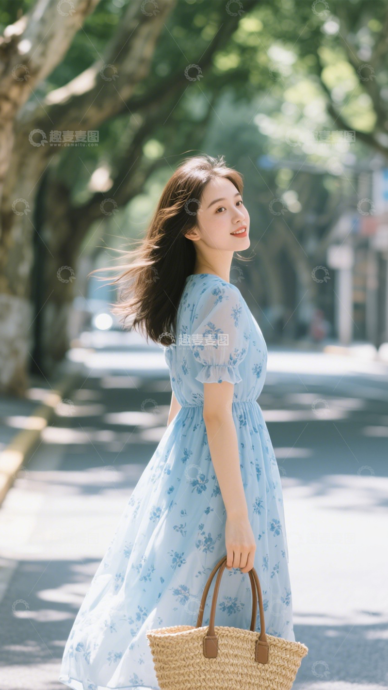 高清大图下载【趣麦麦图】清新文艺碎花长裙