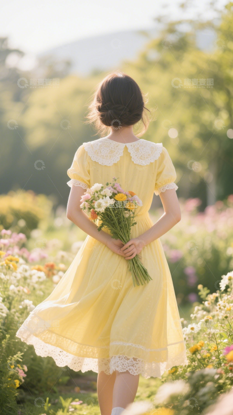 高清大图下载【趣麦麦图】清新田园少女连衣裙3