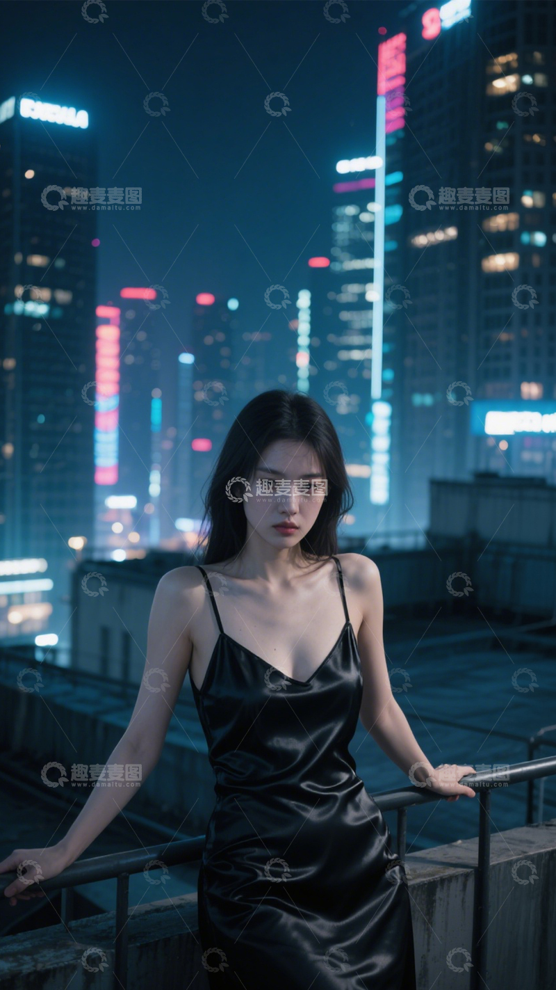 高清大图下载【趣麦麦图】性感都市夜景长裙1