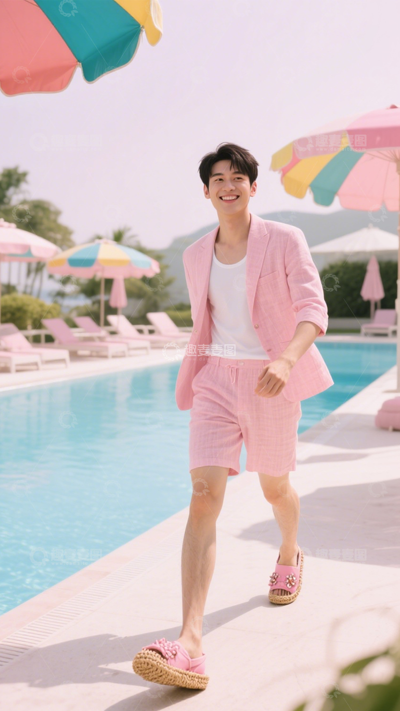 高清大图下载【趣麦麦图】泳池度假清新穿搭1
