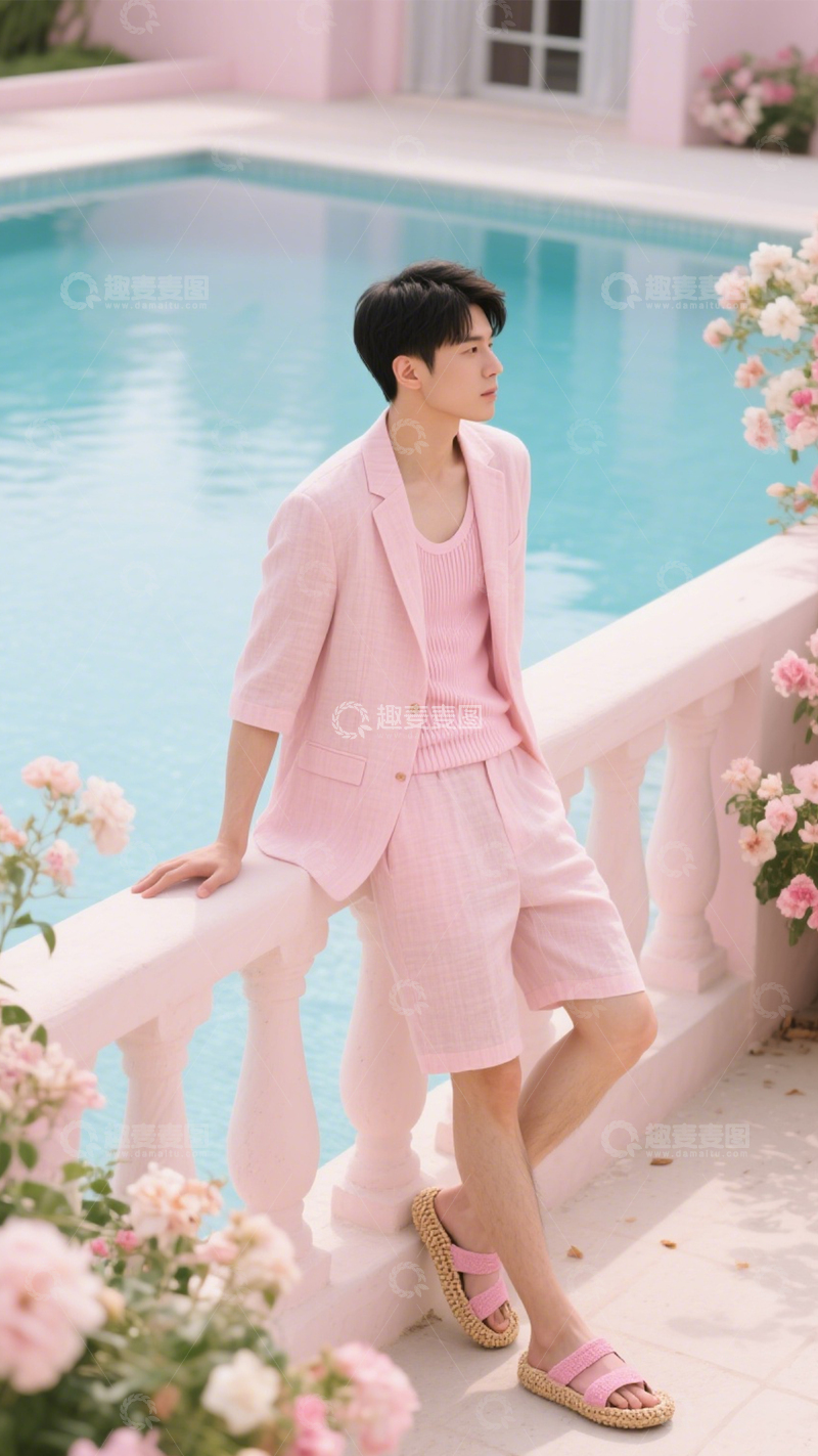 高清大图下载【趣麦麦图】泳池度假清新穿搭