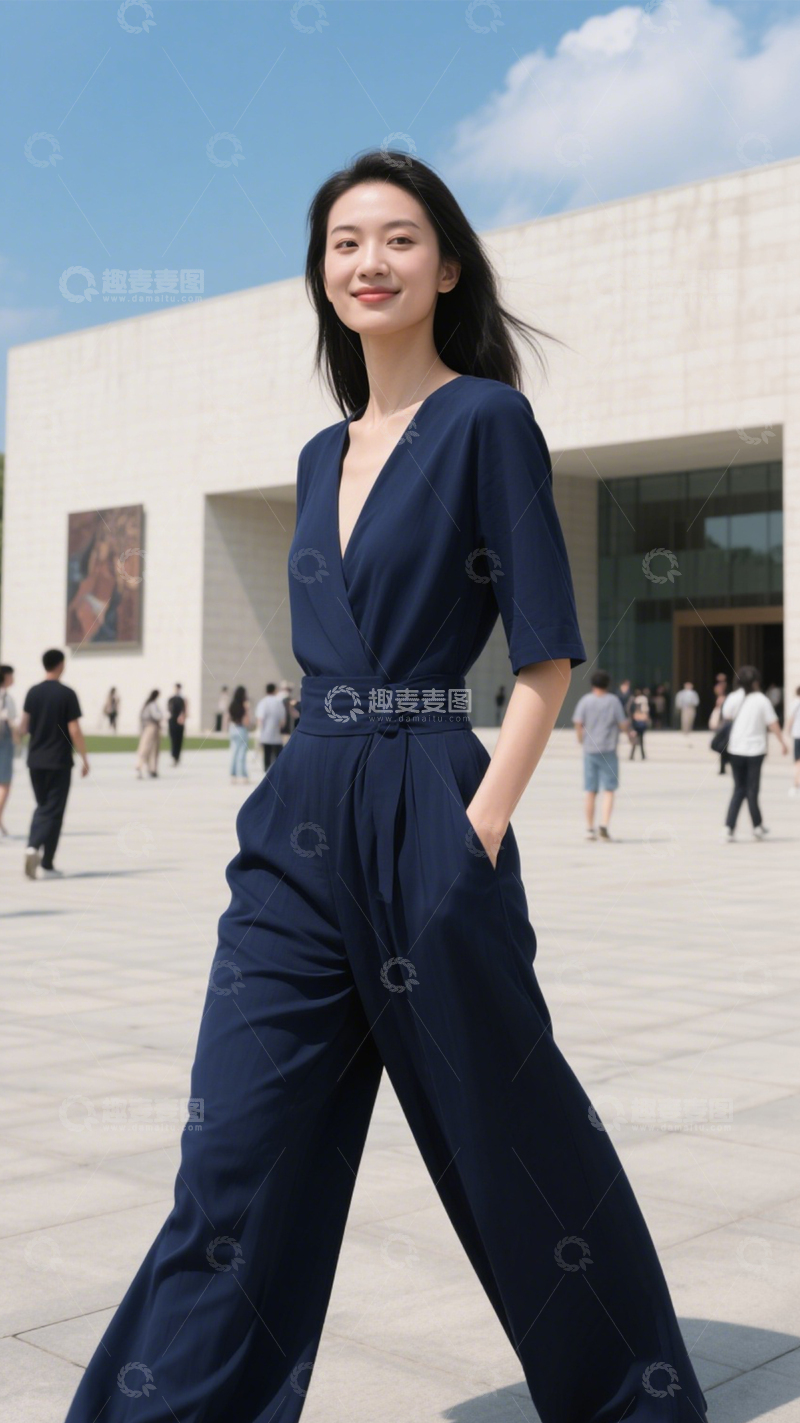 高清大图下载【趣麦麦图】简约艺术通勤连体裤1