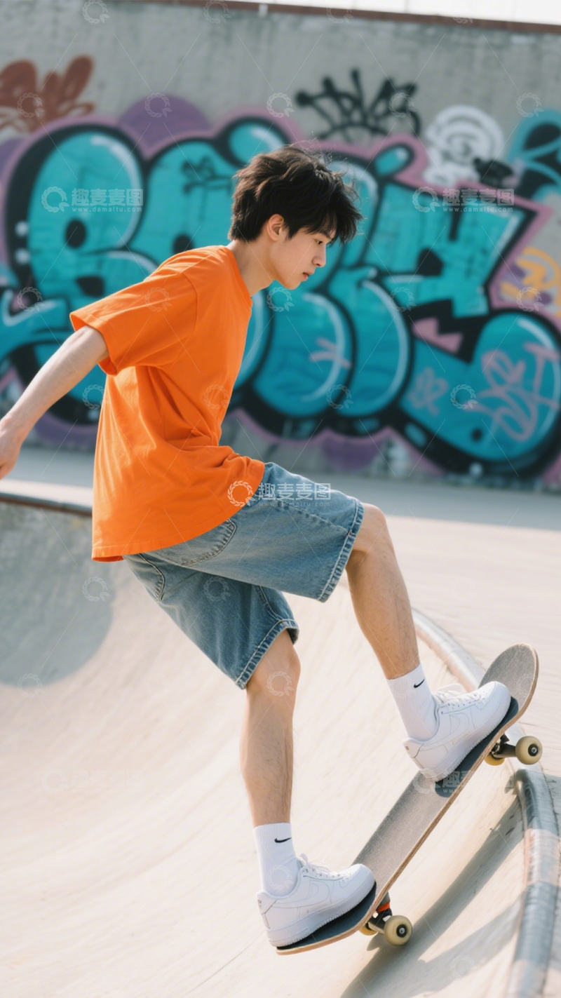 高清大图下载【趣麦麦图】活力街头滑板穿搭123