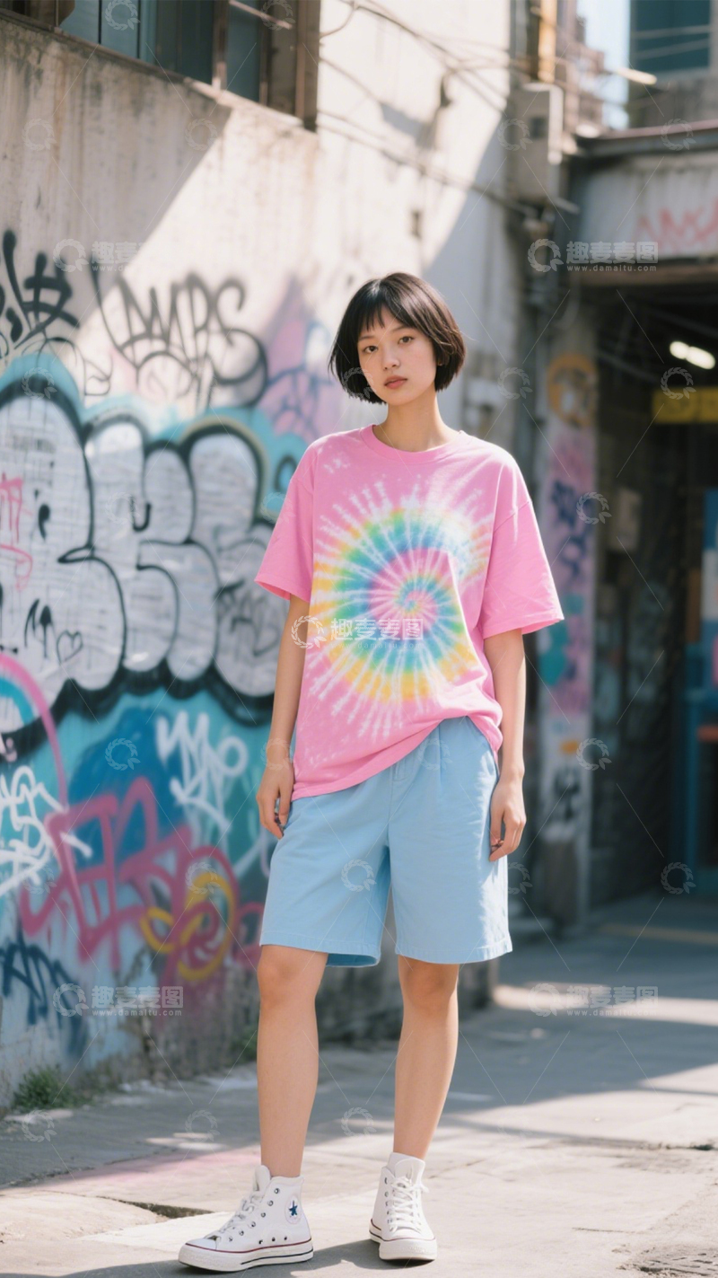 高清大图下载【趣麦麦图】休闲潮流扎染T恤1