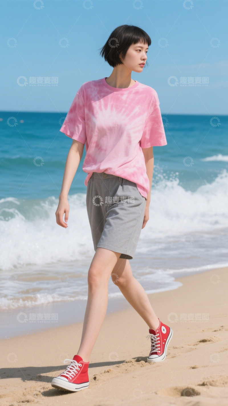 高清大图下载【趣麦麦图】休闲潮流扎染T恤
