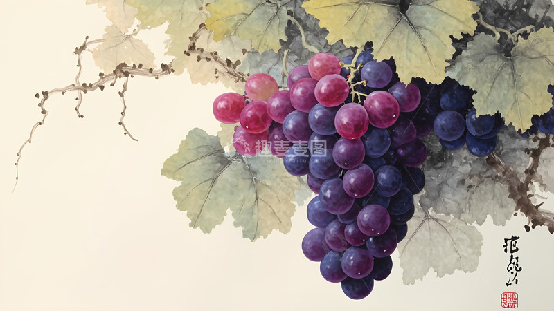 高清大图下载【趣麦麦图】葡萄 水果 手绘 水彩风 插画 高清