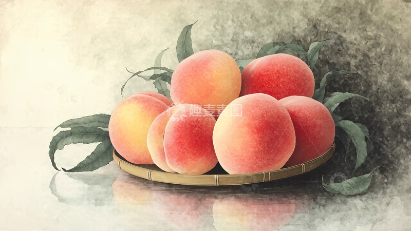 高清大图下载【趣麦麦图】水蜜桃 水果 手绘 水彩风 插画 高清