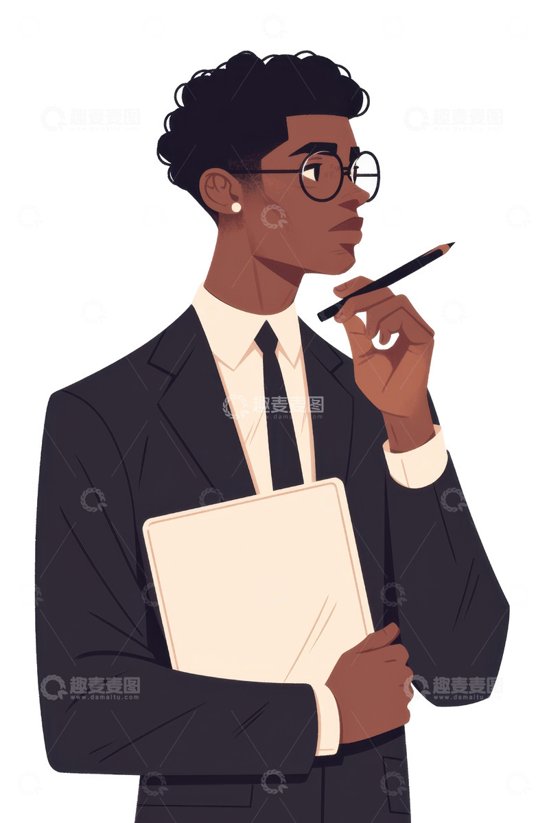 高清大图下载【趣麦麦图】卡通简约一个黑人老板