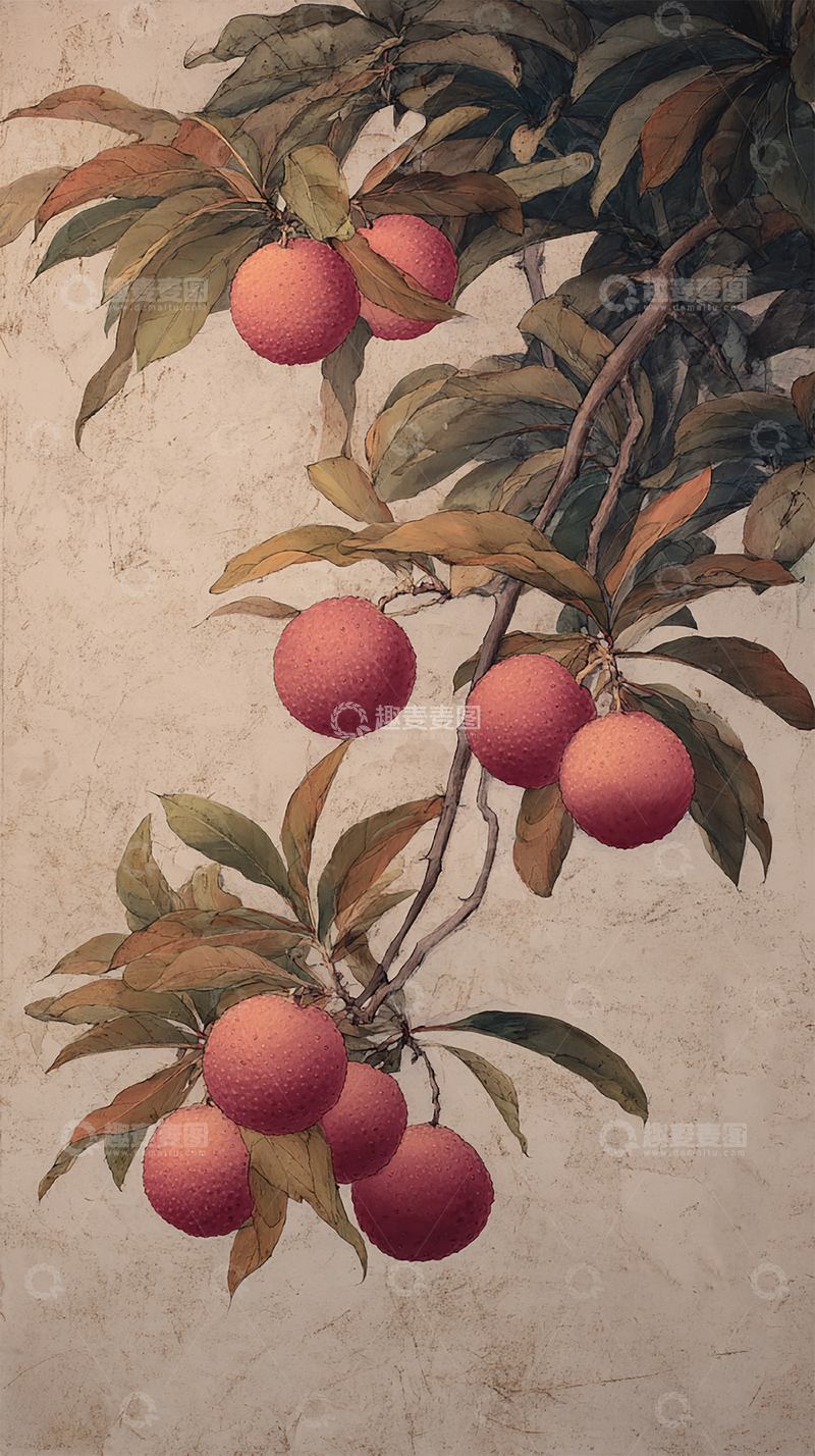 高清大图下载【趣麦麦图】古风荔枝挂满枝头