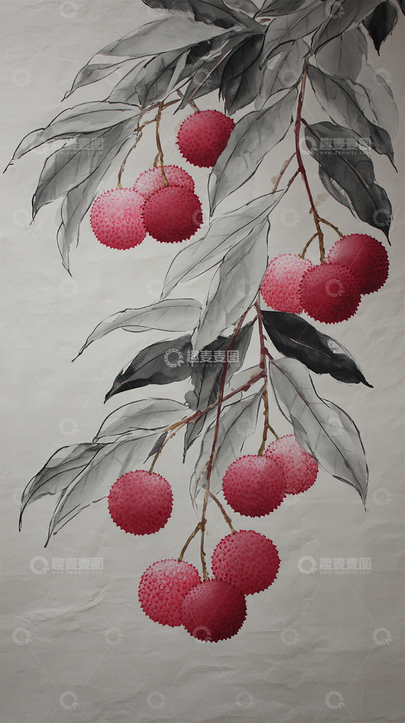 高清大图下载【趣麦麦图】水墨画中的荔枝果