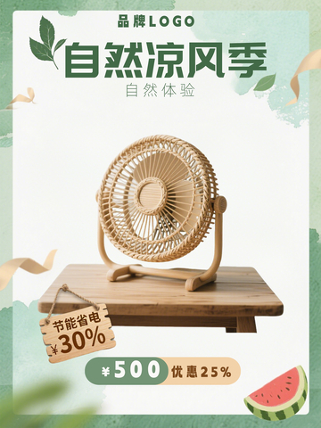 绿色小清新自然森系风风扇电商促销海报